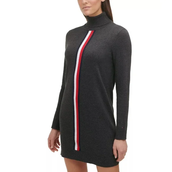 Flag Stripe Turtleneck Cotton Sweater Dress - Picture 1 of 10